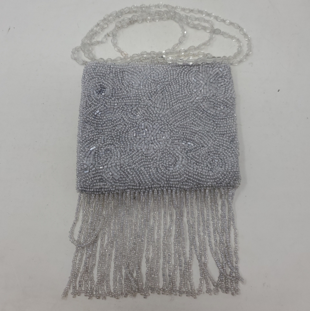 MOYNA Gray Beaded Purse Shoulder Cross Body Evening Bag Small 4SRL006